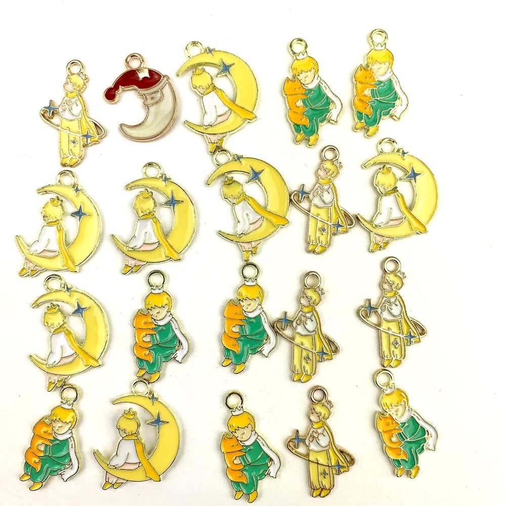 4163 20PC Gold Plated Mix Star Moon Fox Alloy Enamel Charms Pendants